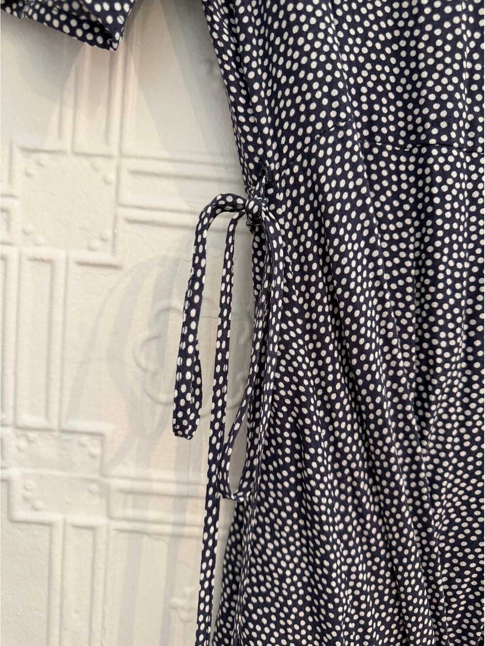 GAP Navy Blue Polka Dot Side Button Wrap Midi Dress S - Picture 4 of 12